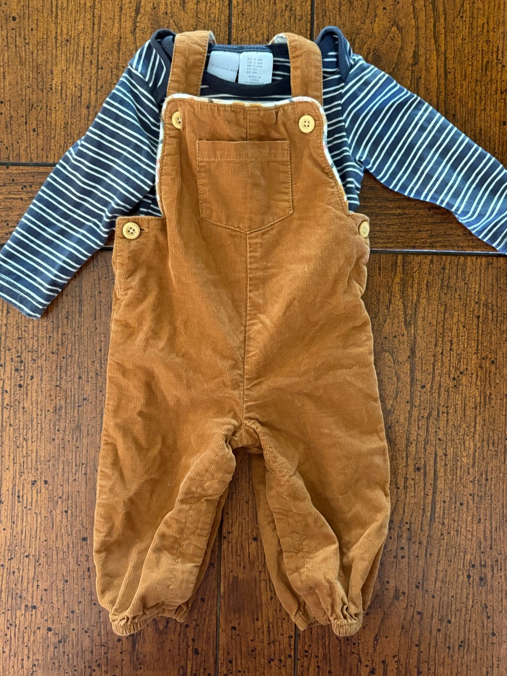 Baby Boy Corduroy Overalls + Striped Navy & White Long Sleeve Onesie, 3-6 month